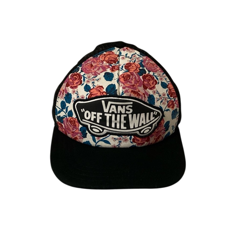 Vans Off The Wall Logo Floral Cap Hat Black Brim Mesh Adjustable Snap Back